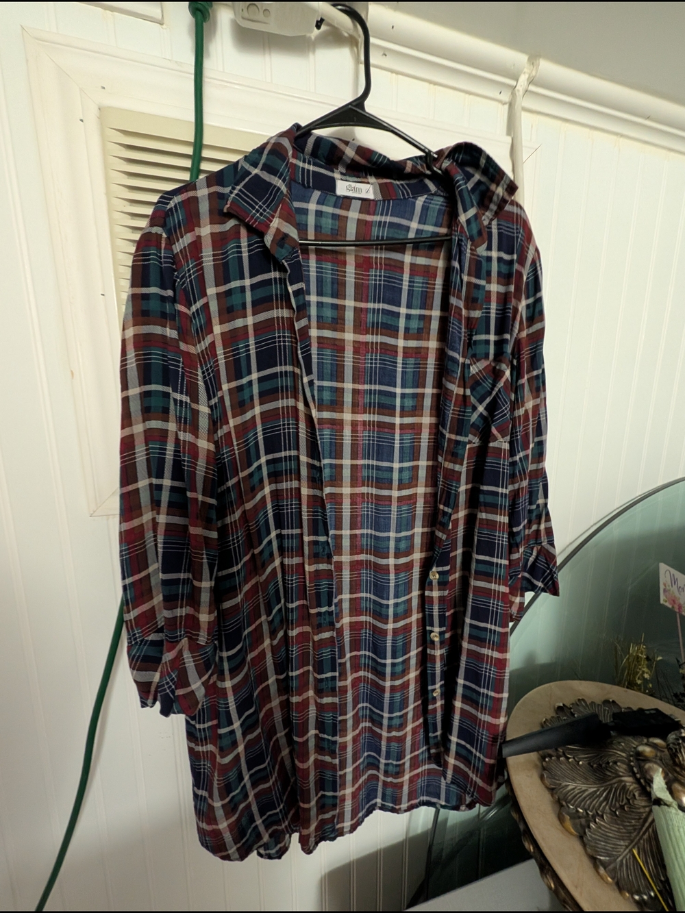 Plaid Button-Up Shirt Jacket in Navy, Burgundy, Cream